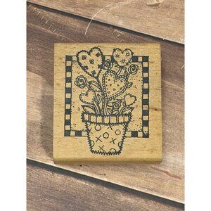 2001 PEDDLERS PACK STAMPWORKS 225F WOODEN RUBBER STAMP HEARTS GROWING IN A POT